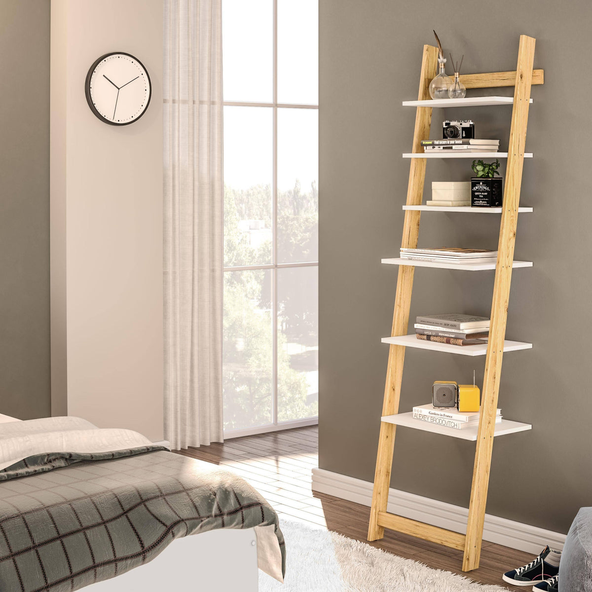 White Pine 6 Shelves Ladder Bookcase O83659