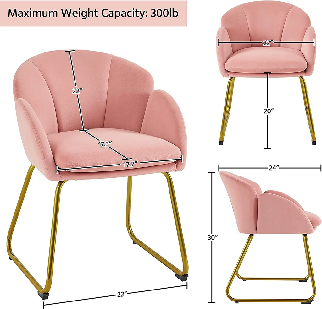 Flower Velvet Barrel Accent Chair with Golden Metal Legs, 2 Pieces K91061