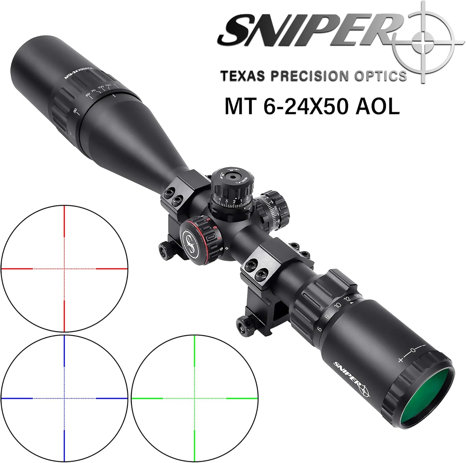 6-24x50 Rifle Scope with Red/Green/Blue Illuminated Reticle V37923