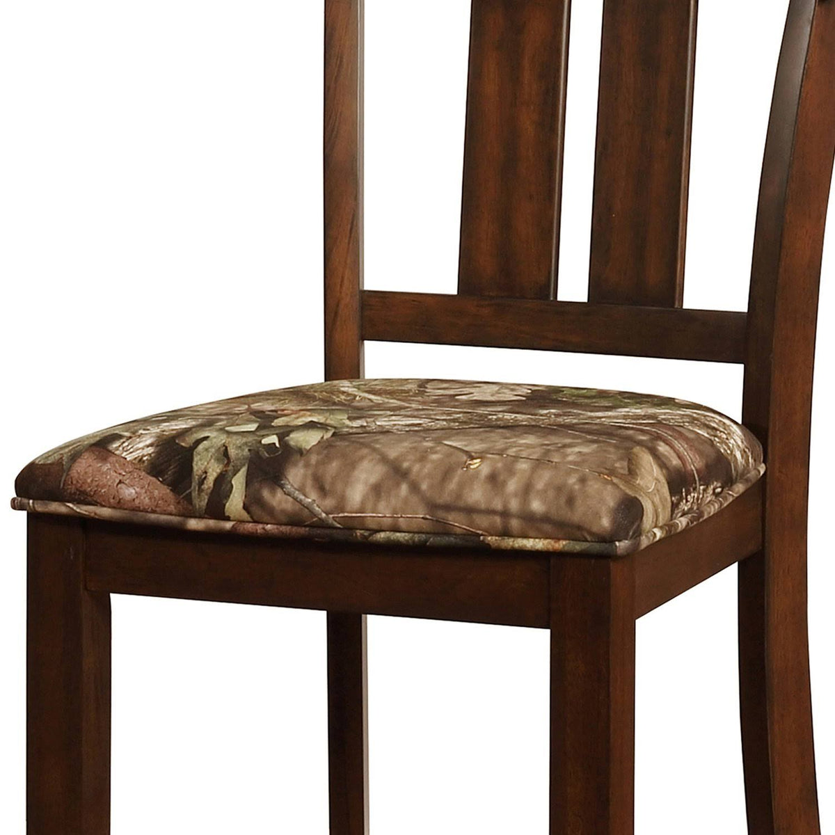 Green and Brown Wooden Counter Stool with Camouflage Fabric Seat H186705