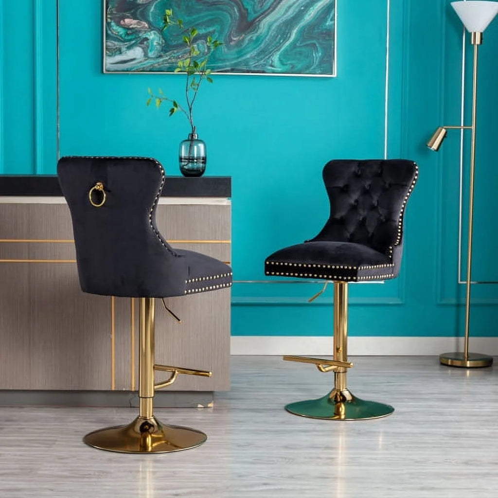 Set of 2 Velvet Swivel Bar Stools with Chrome Base V9422