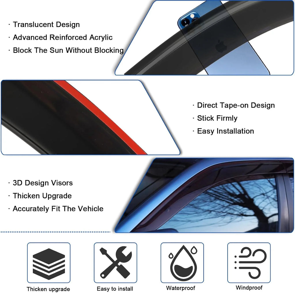 4Pcs Car Window Visors Rain Guard Wind Deflectors S5611
