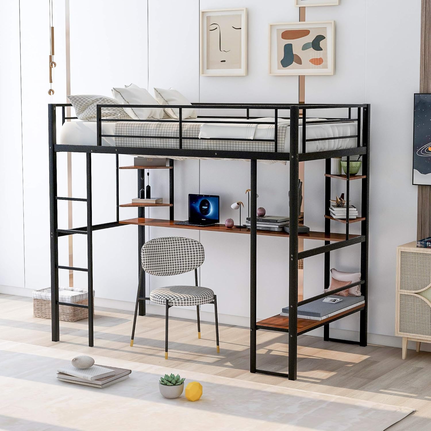 Twin Low Bunk Bed with Slide and Ladder, Black D8526
