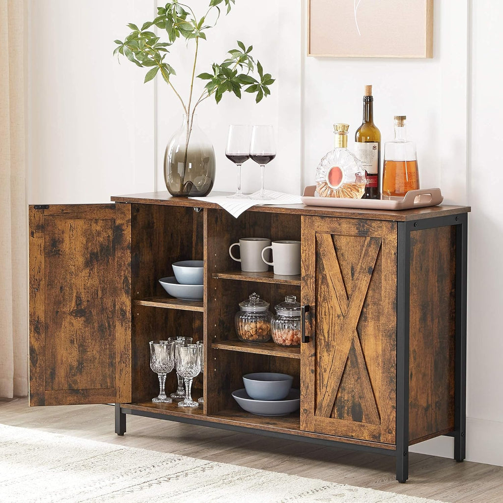 Rustic Brown and Black Buffet Cabinet with Barn Doors G39691