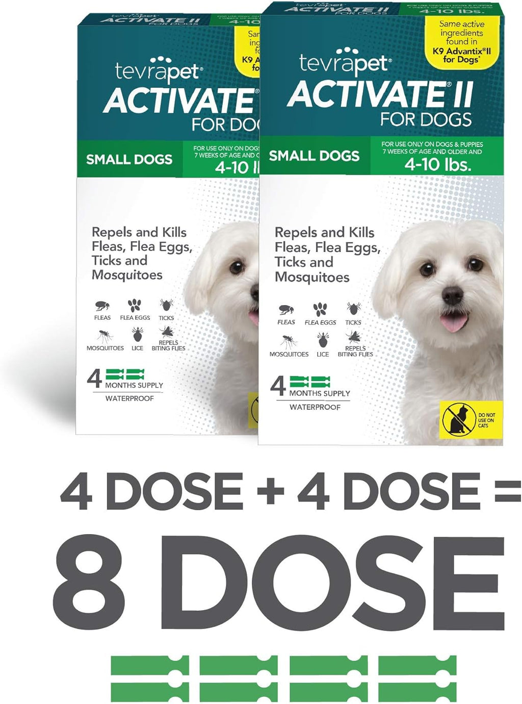 Flea and Tick Prevention for Dogs, Small 4-10 lbs, 8 Monthly Doses, Clear Pack of 2 U79325
