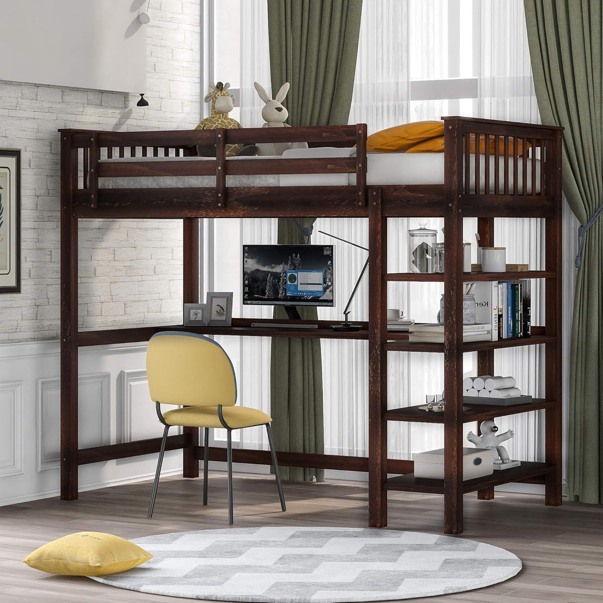 Twin Low Bunk Bed with Slide and Ladder, Black D8526