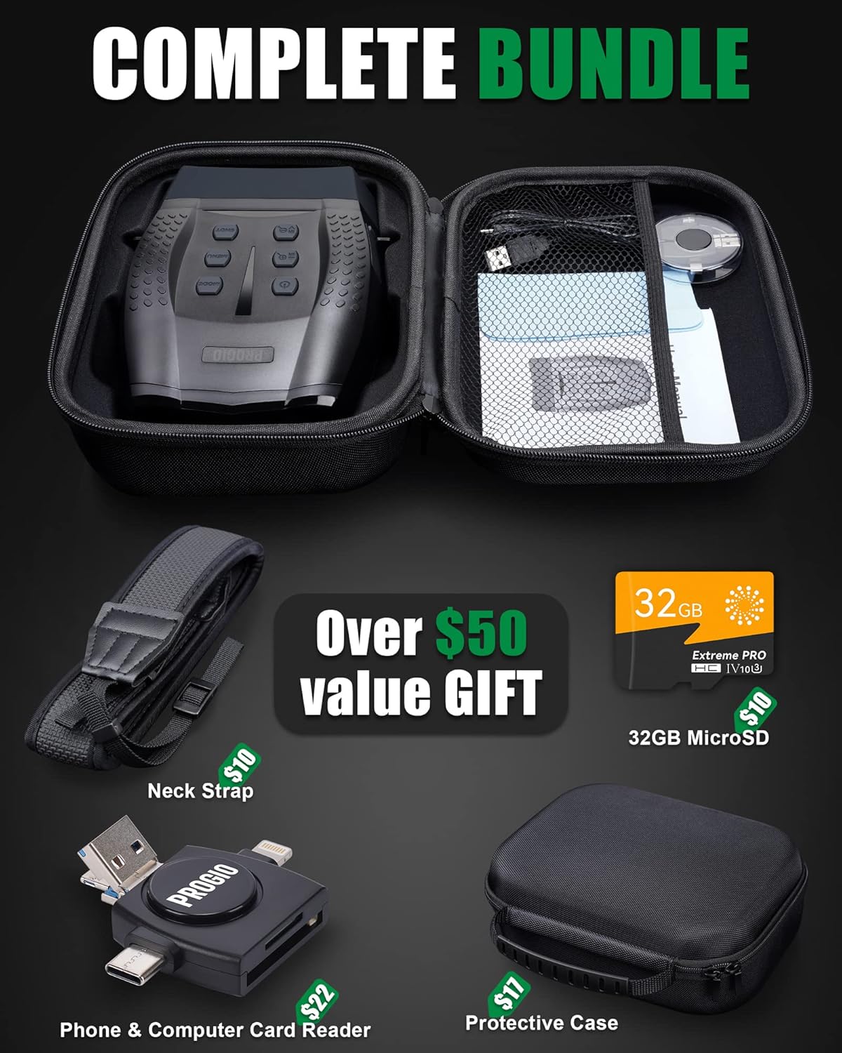 Night Vision Binoculars Infrared Goggles 1080p Full HD Video 1312FT Viewing Range 2.5” LCD 32G Memory Card N788