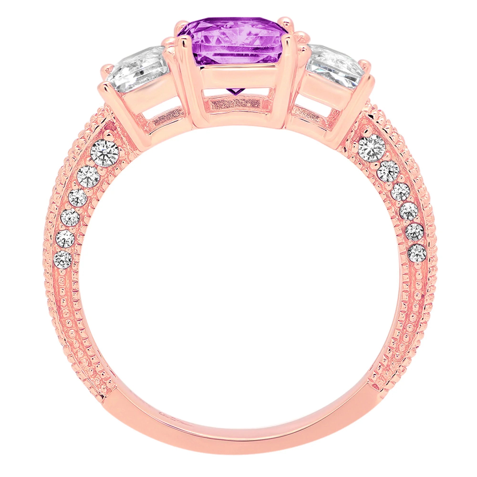 3.61ct emerald cut simulated alexandrite 18k rose gold 3 stone ring size 3.75 I228