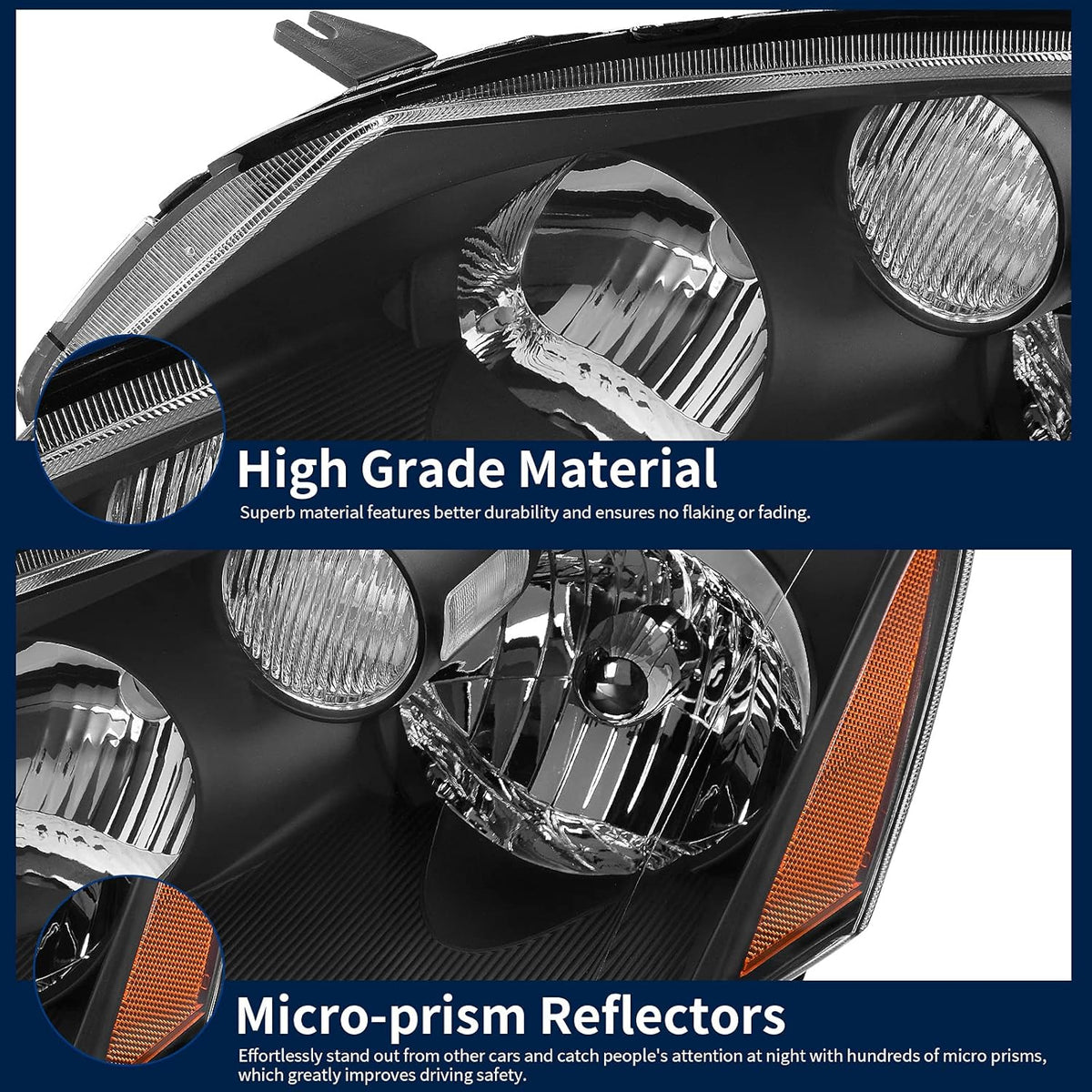 Headlight Assembly Compatible with 2005 2006 Altima Black Housing Amber Reflector Z279