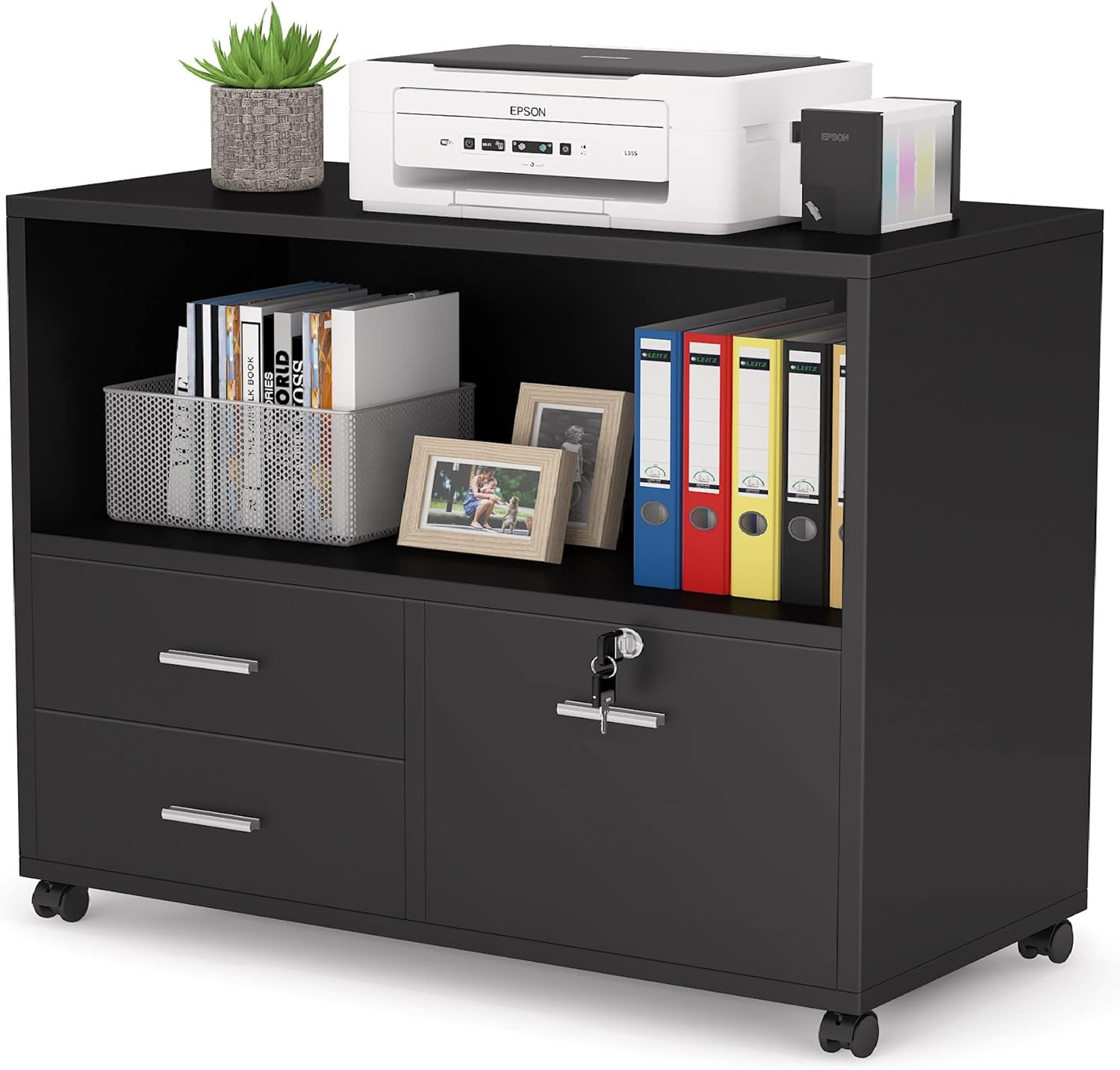 Black 3 Drawer Mobile Filing Cabinet with Lock F18491