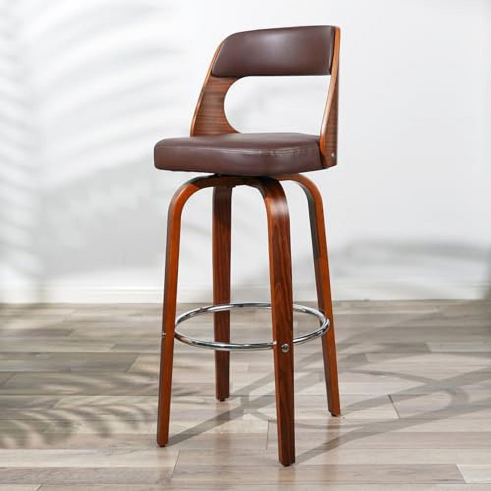 Swivel Barstools with Walnut Finish Wooden Back and Legs (Brown) N7353