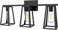 3-Light Matte Black Retro Vanity Light with Amber Glass LED Bulbs S835