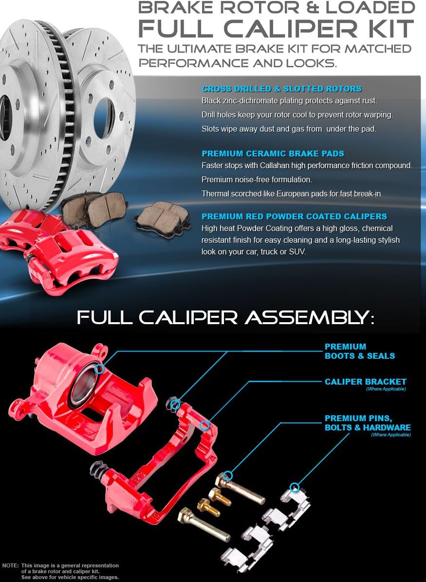 Powder Coated Red Calipers Rotors Ceramic Pads Performance Kit N28198