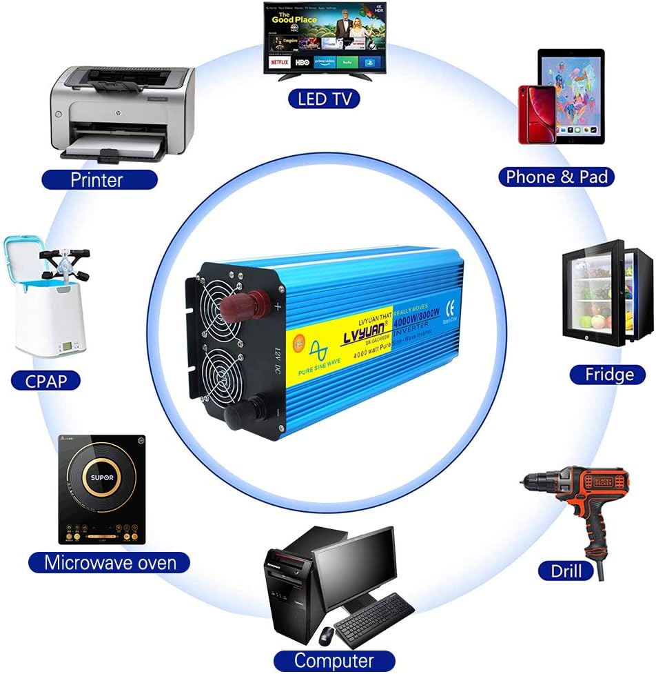 4000W Pure Sine Wave Power Inverter 24V to 110V DC to AC with LED Display Remote Controller H291