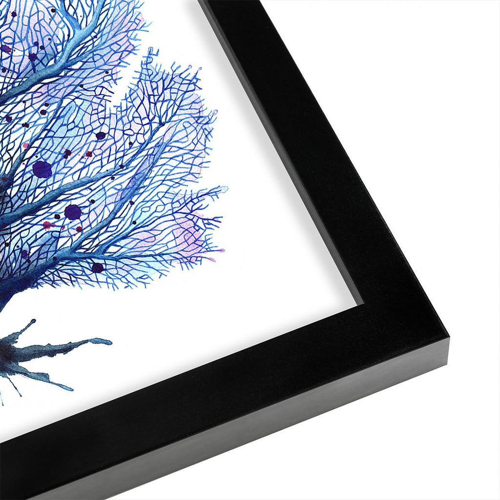 Blue Fan Coral Print in Black Frame V417