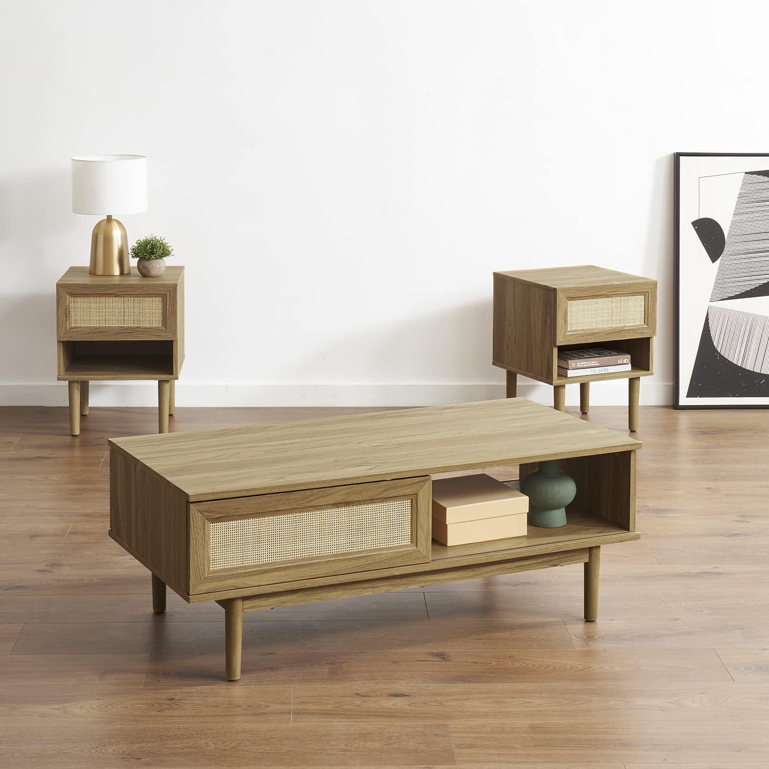 Rattan Cane Coffee Table with Sliding Doors J3884