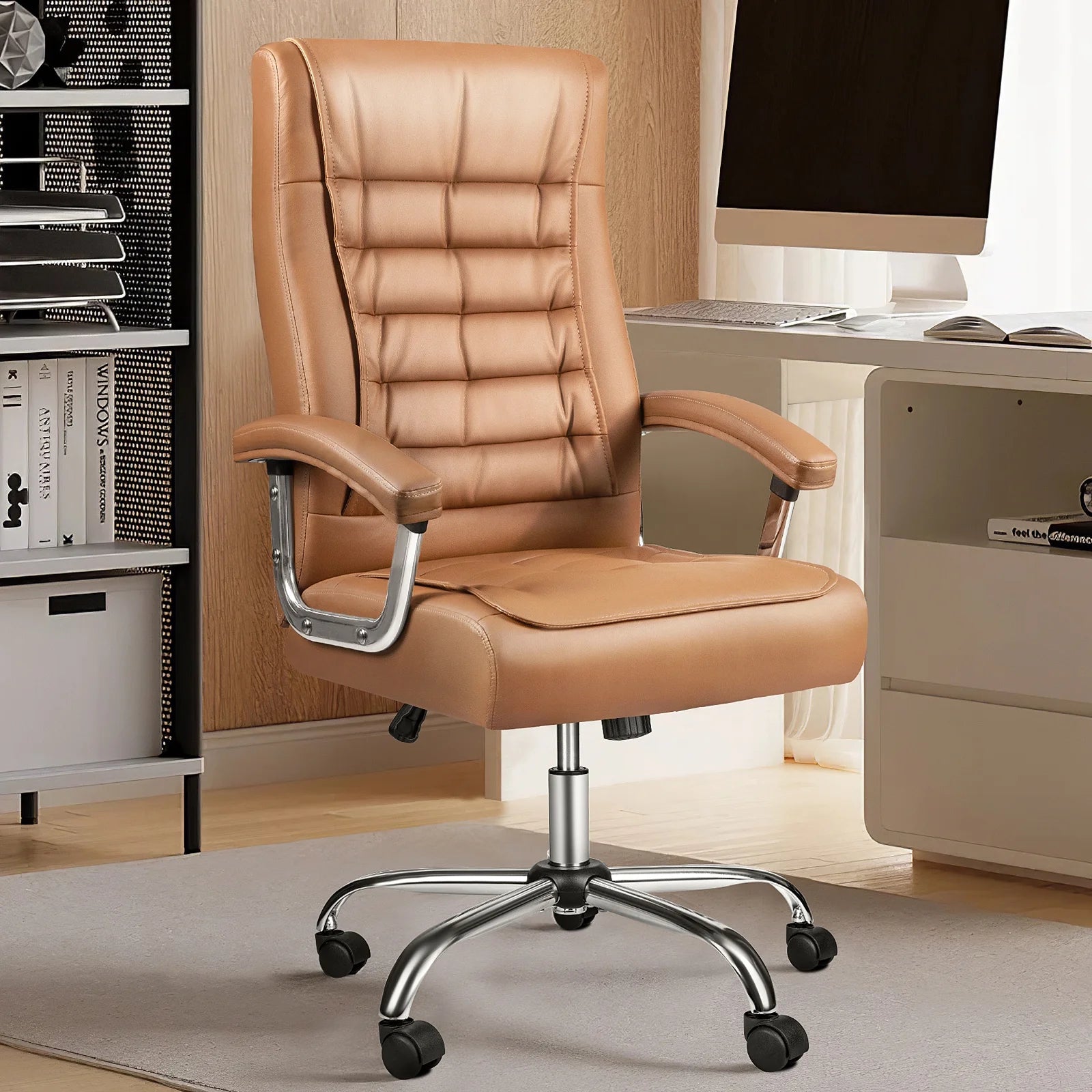 Khaki High Back Office Chair with Padded Armrest P610267