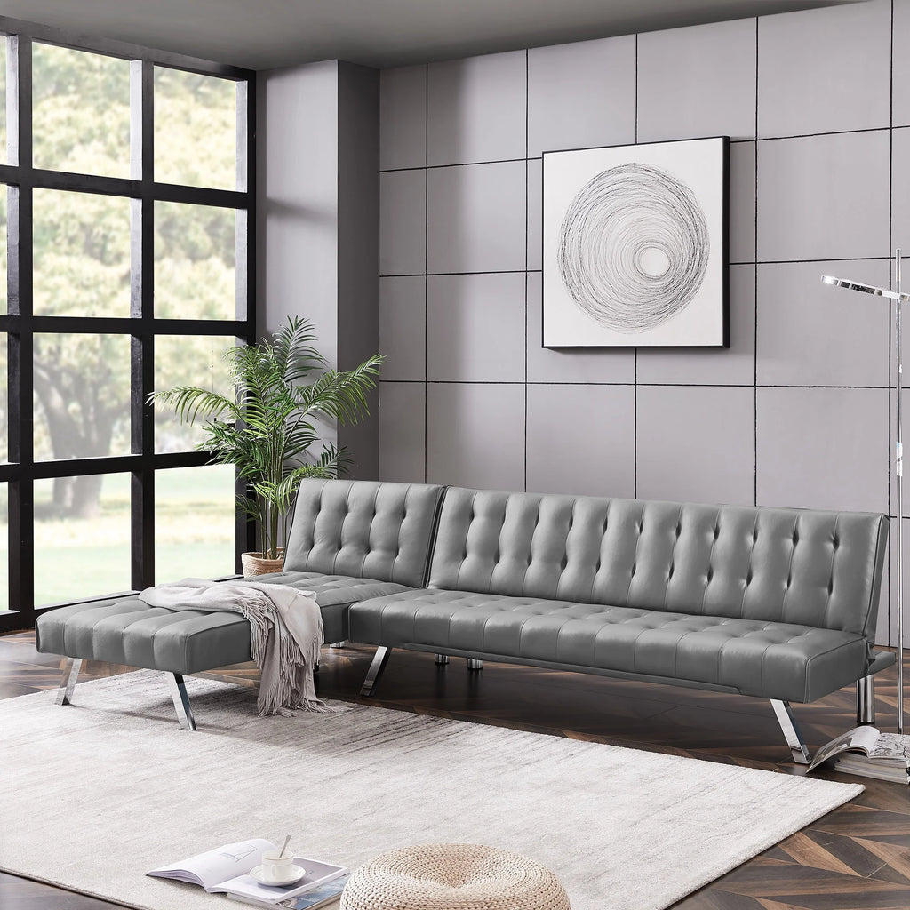 Grey Pu Reversible Sectional Sofa Sleeper with Metal Legs W497700