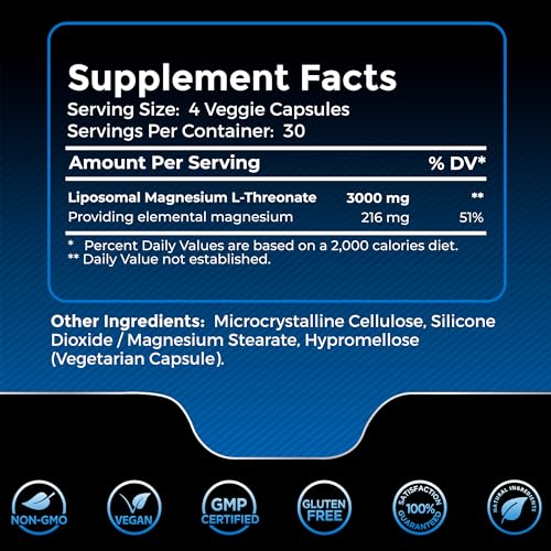Magnesium l-Threonate Supplement Capsules 120 Count 3000mg X9996