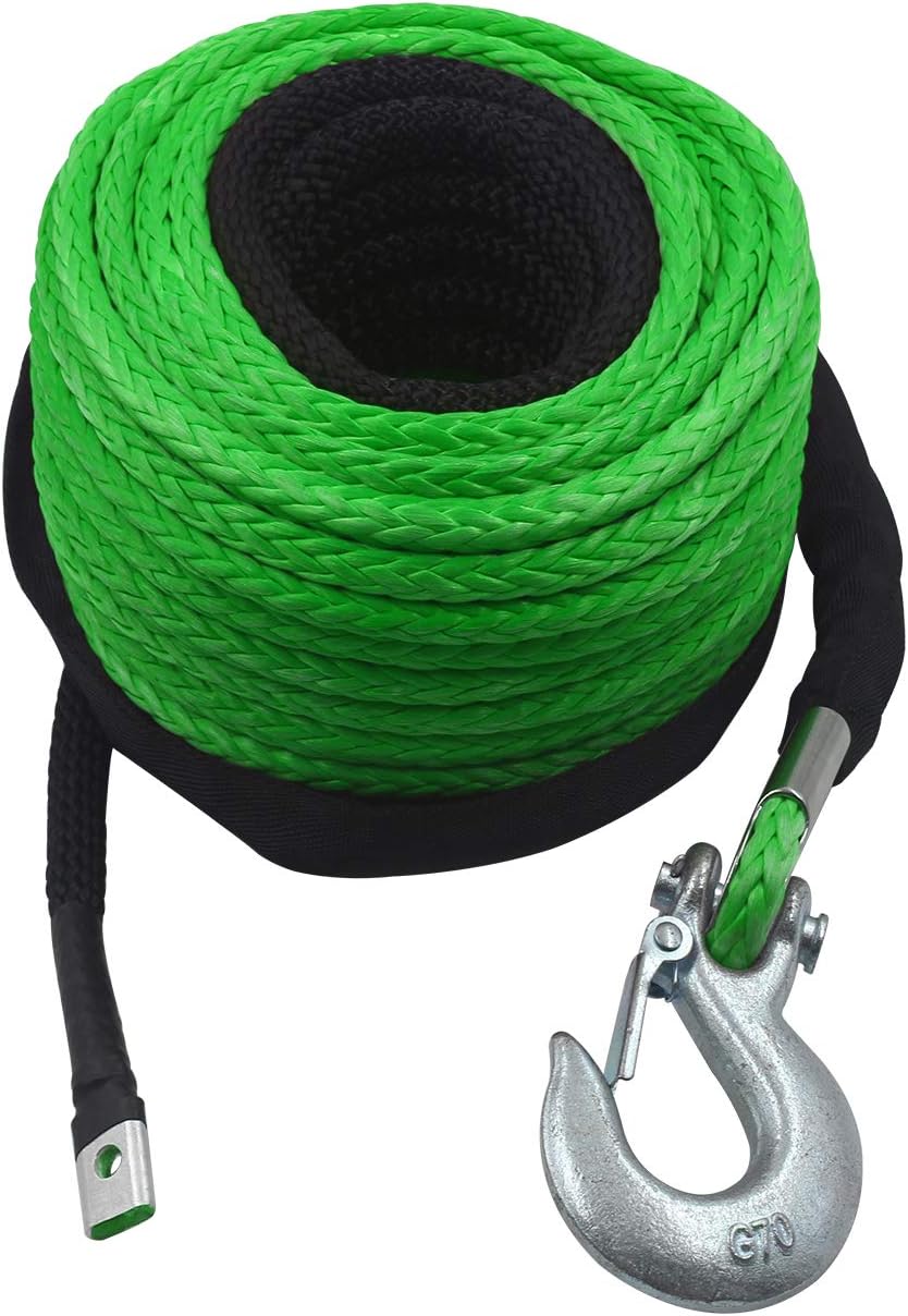 3/8 x 100 ft Synthetic Winch Rope with Hook and Protective Sleeve V28229