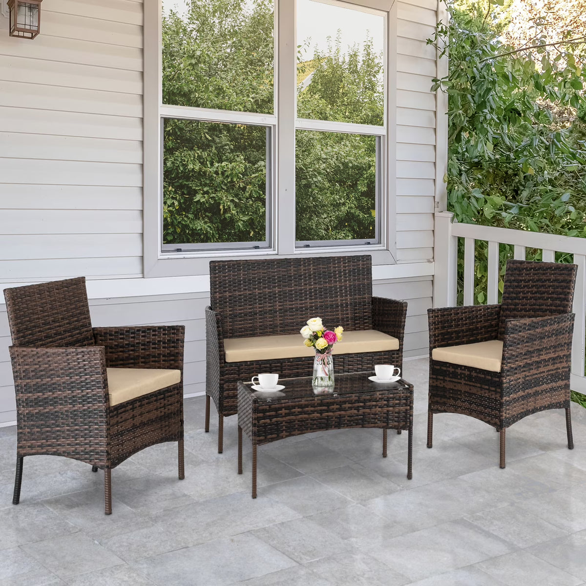 4-Piece Rattan Conversation Set with Sofa V320