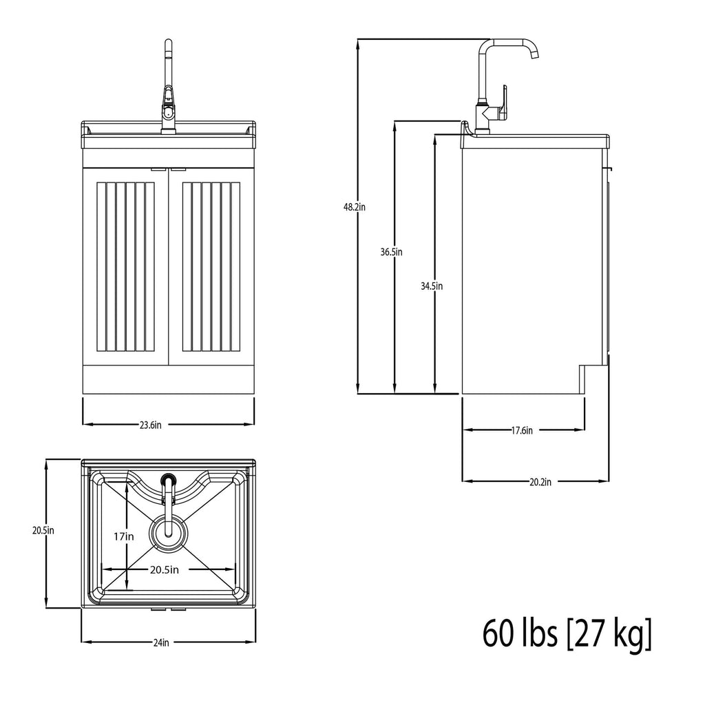 24 inch Laundry Cabinet with Faucet and ABS Sink (Pure White) M169150