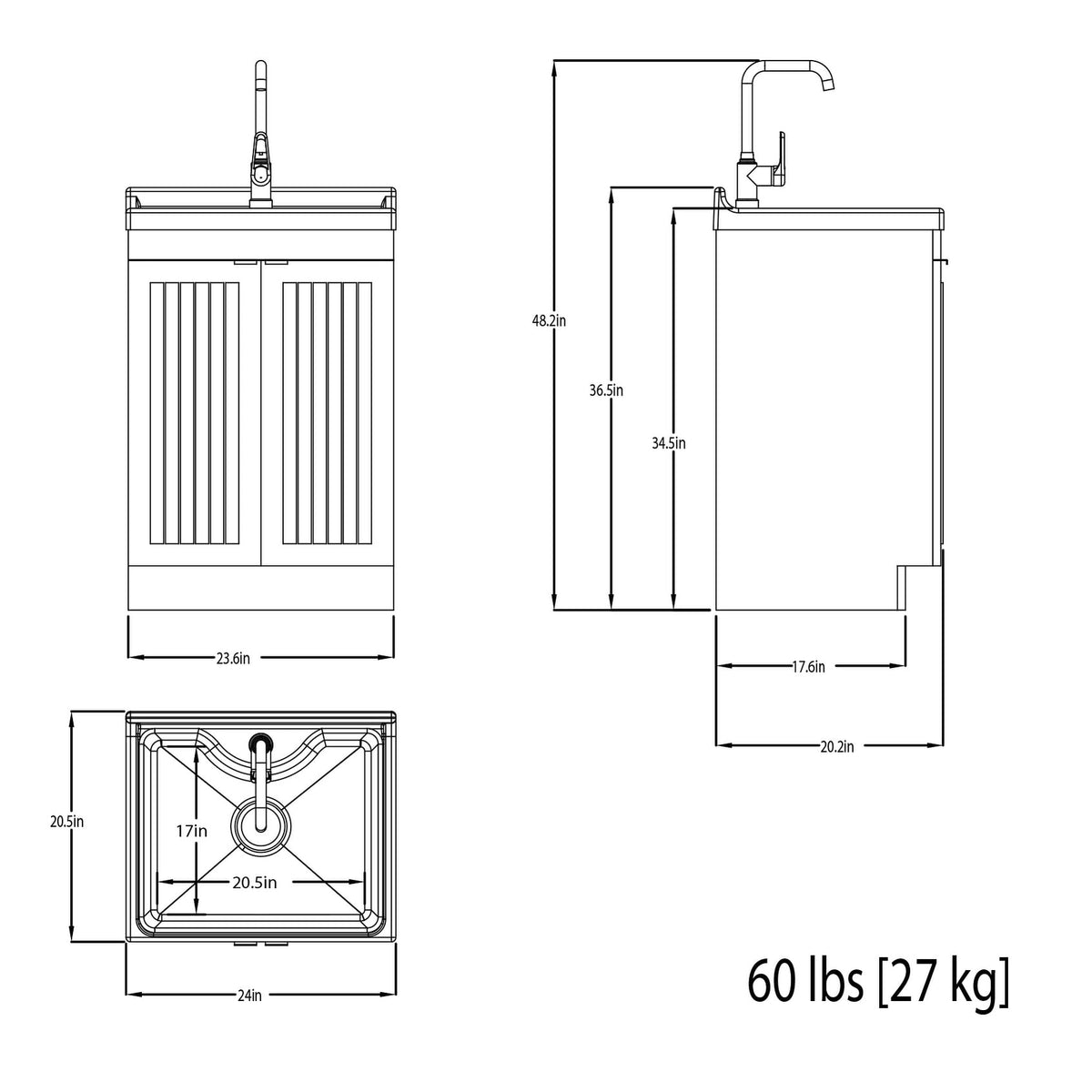 24 inch Laundry Cabinet with Faucet and ABS Sink (Pure White) M169150