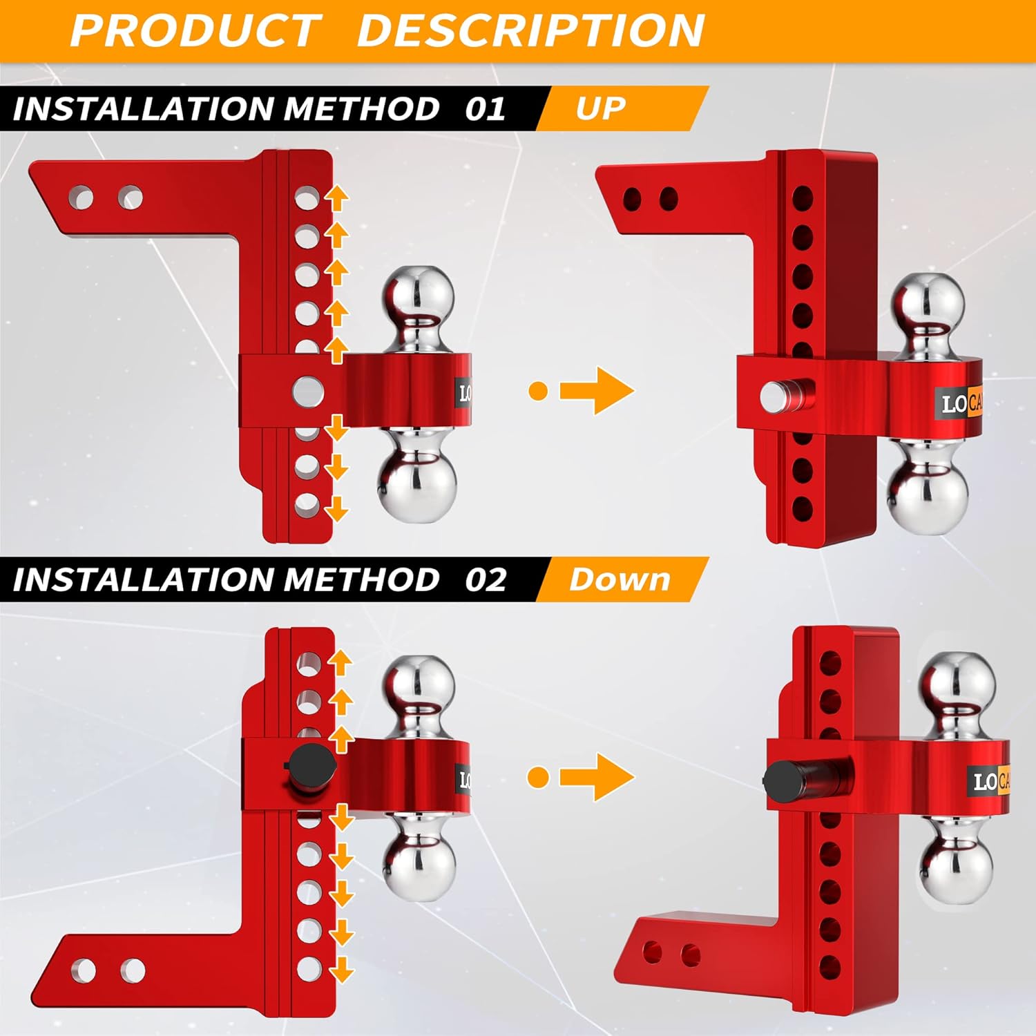 Adjustable Aluminum Trailer Hitch with Double Stainless Steel Locks M3362