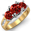 18K Yellow Gold Red Garnet White Diamond 3 Stone Engagement Ring E1880