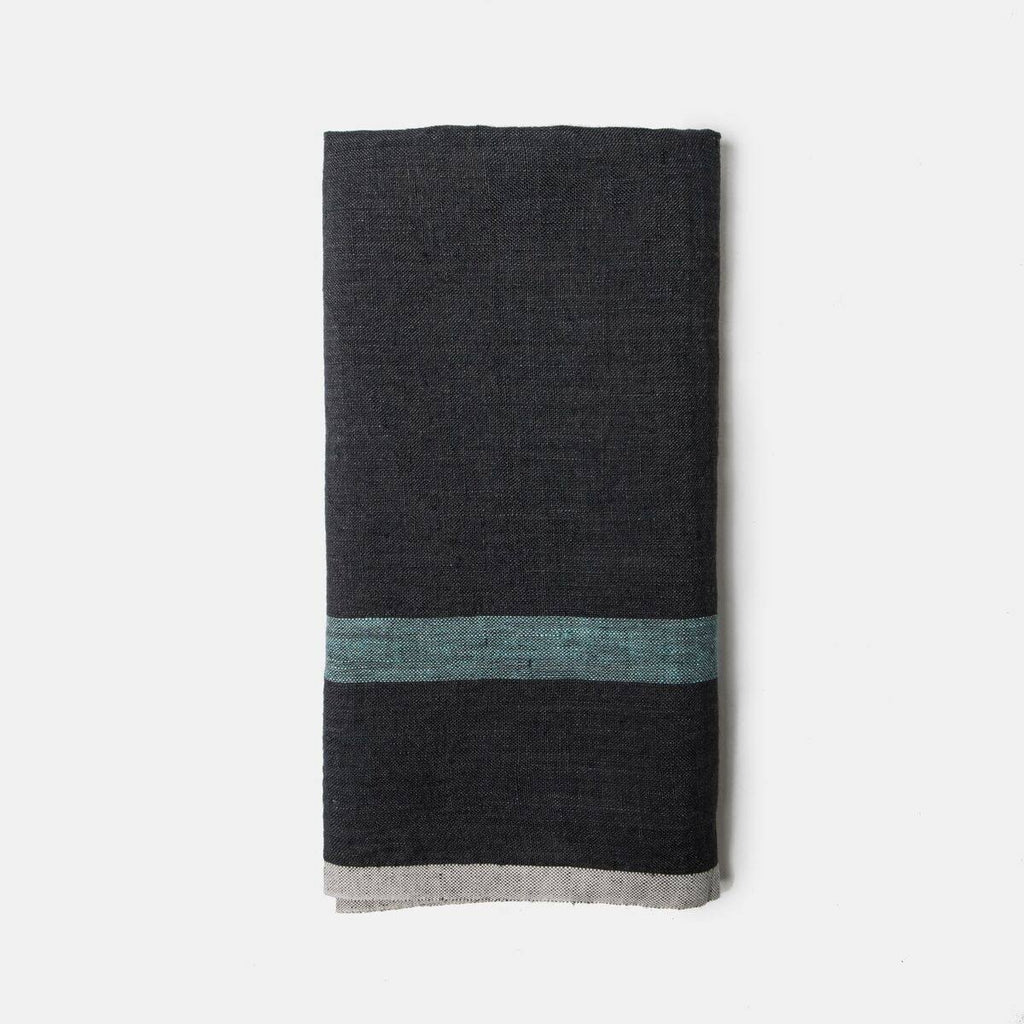 Charcoal/Aqua Laundered Linen Tea Towels, Set of 2 Y171