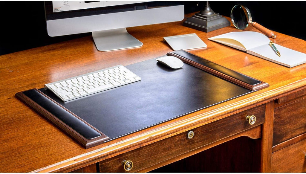 Walnut & Black Leather Desk Pad Q43245
