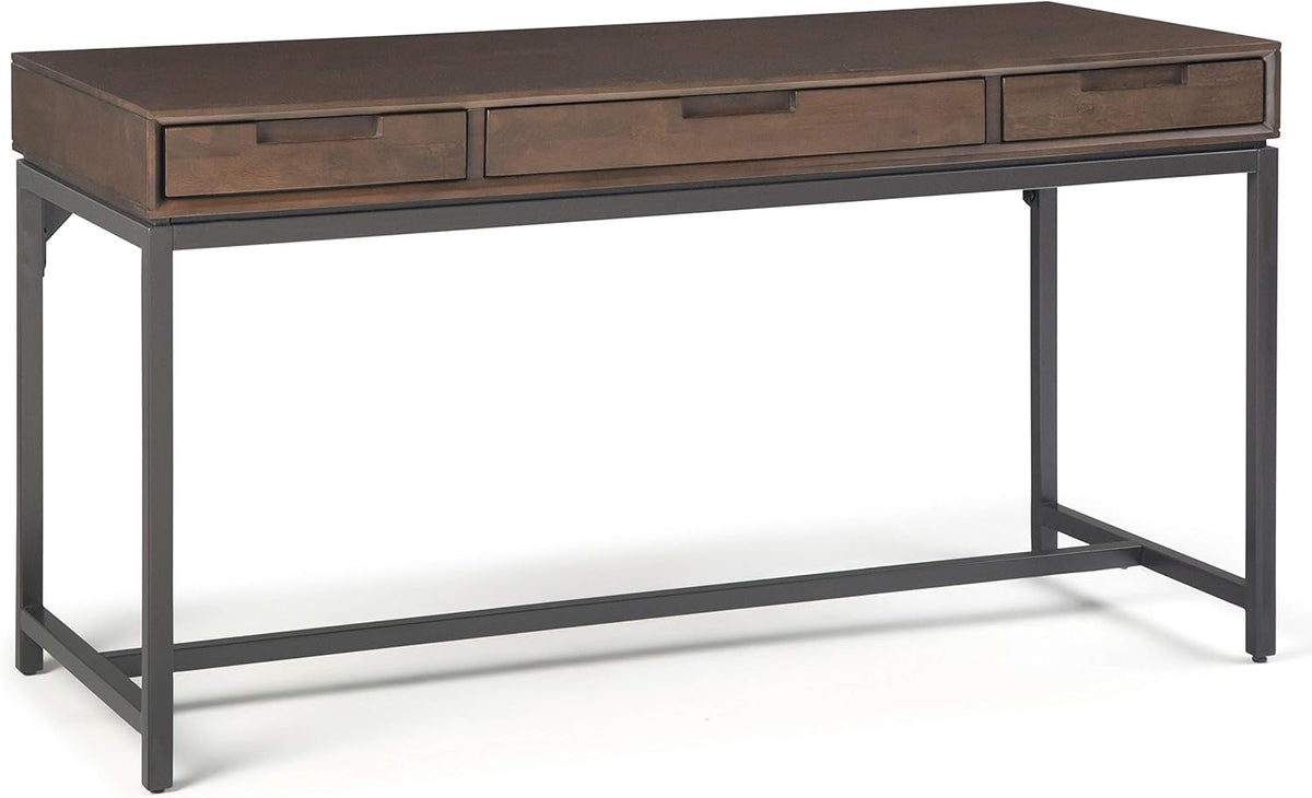 Walnut Brown Solid Wood and Metal 72 inch Wide Desk with 2 Drawers I749