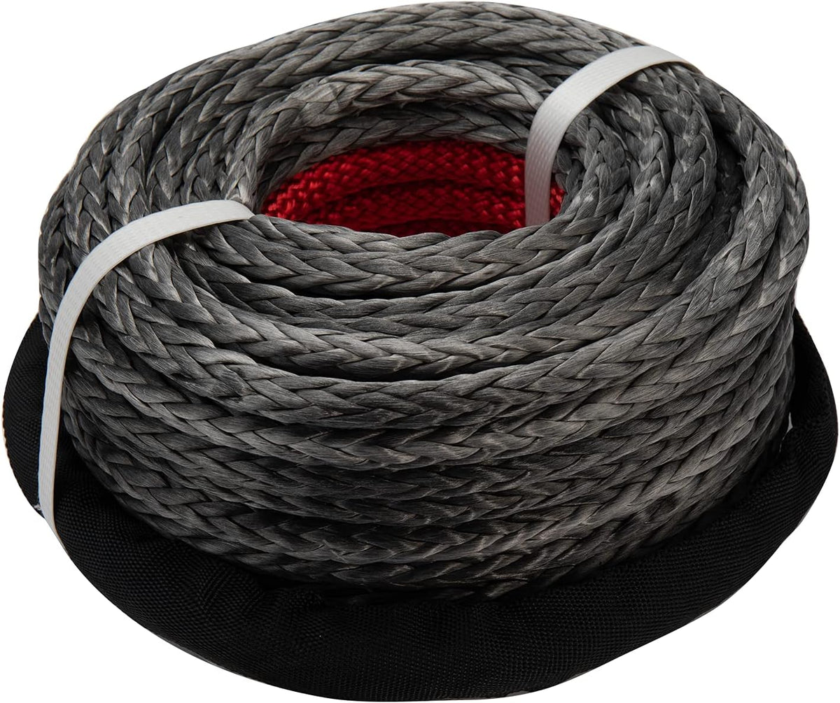 3/8 x 100 ft Synthetic Winch Rope with Hook and Protective Sleeve V28229