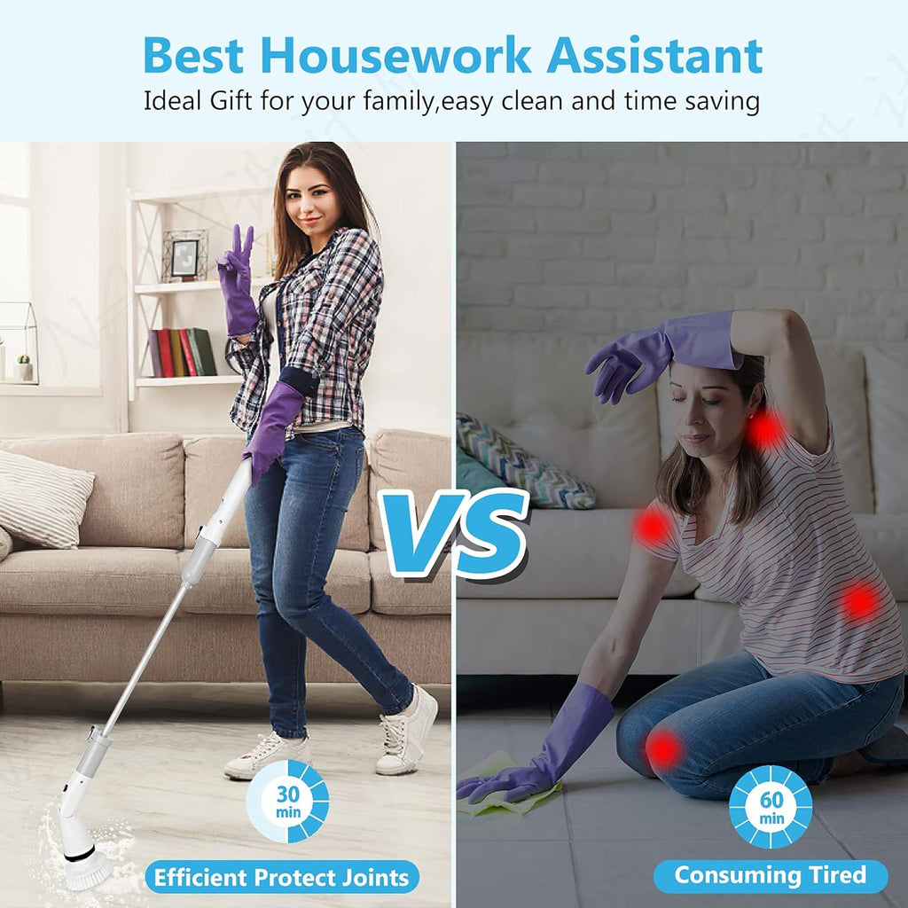 Electric Spin Scrubber with Adjustable Extension Handle & 4 Replaceable Brush Heads L848