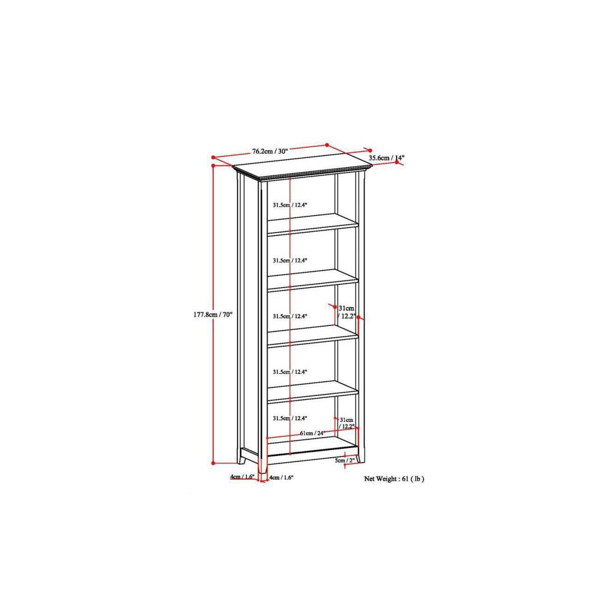 Solid Wood 5 Shelf Bookcase C37546