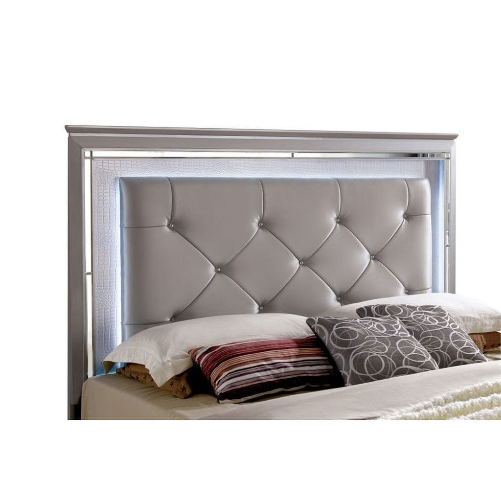 King Faux Leather LED Panel Bed P332