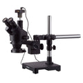 Black Trinocular Stereo Zoom Microscope on Single Arm Boom Stand with 144 LED Ring-light and 5MP Camera X55563