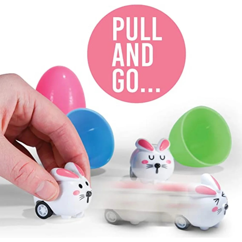 6 Toy Filled Easter Eggs with Mini Pull-n-Go Easter Bunnies R584
