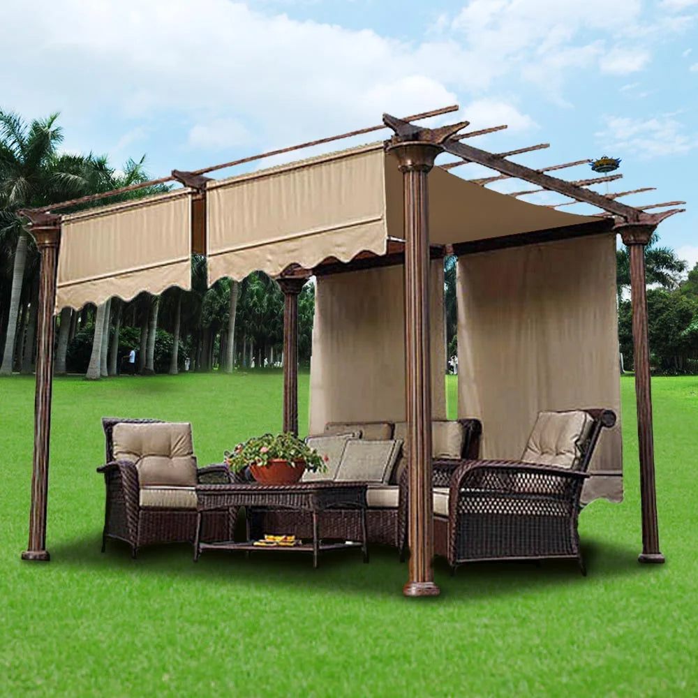2 Pcs 15.5x4 Ft Canopy Cover Replacement with Valance Tan S682