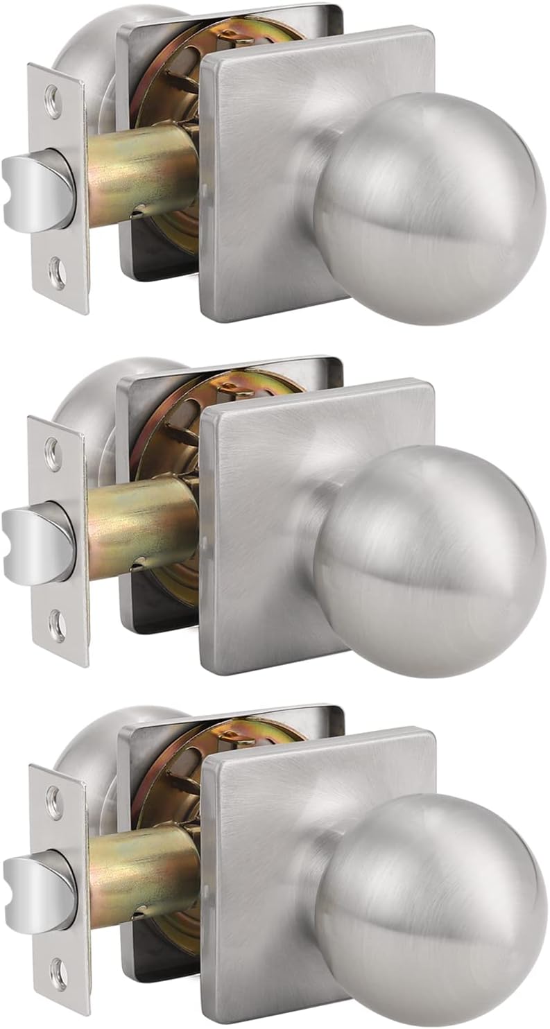 Black Square Rosette Passage Door Knobs, 3 Pack P328