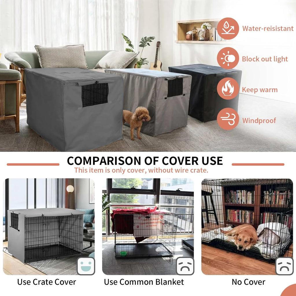 Black Waterproof Dog Crate Cover with Felt Mat P402985