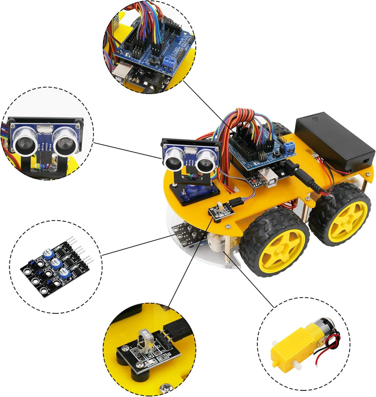 Smart Robot Car Kit with Ultrasonic Sensor, Bluetooth Module, R3 Board, Pack of 2 W7503