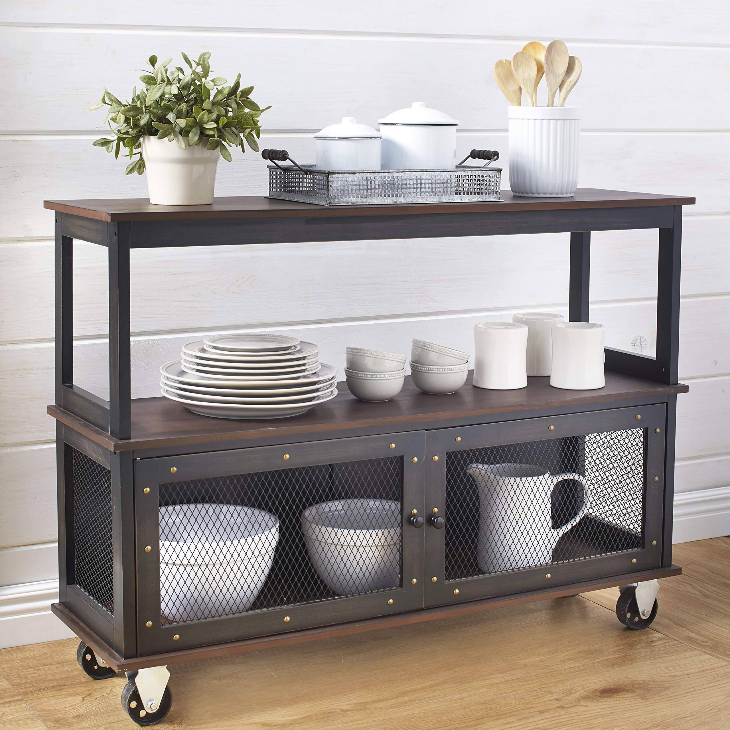 3-Tier Rolling Buffet Cart with Metal Accents - Black S25296