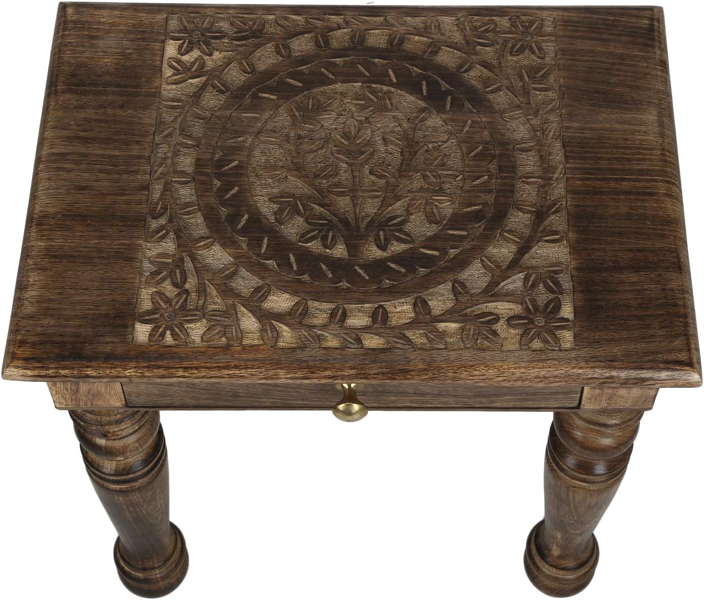Wooden Side Table with Tree of Life Carved X317