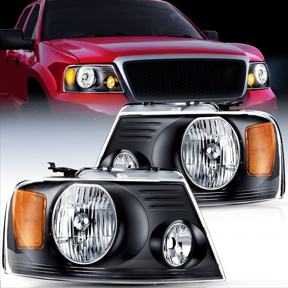 Chrome Housing Amber Reflector Headlight Assembly Replacement B529