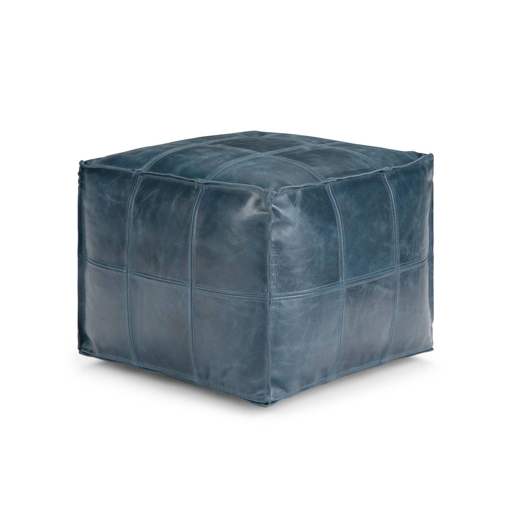 Teal Leather Square Pouf J95245