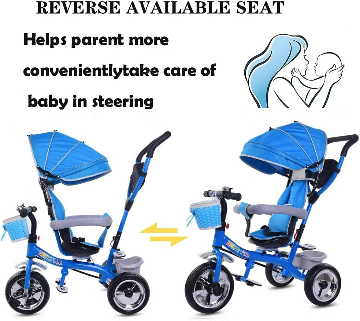 Blue 3 Wheel Toddler Tricycle with Foldable Pedals and Removable Canopy B1099