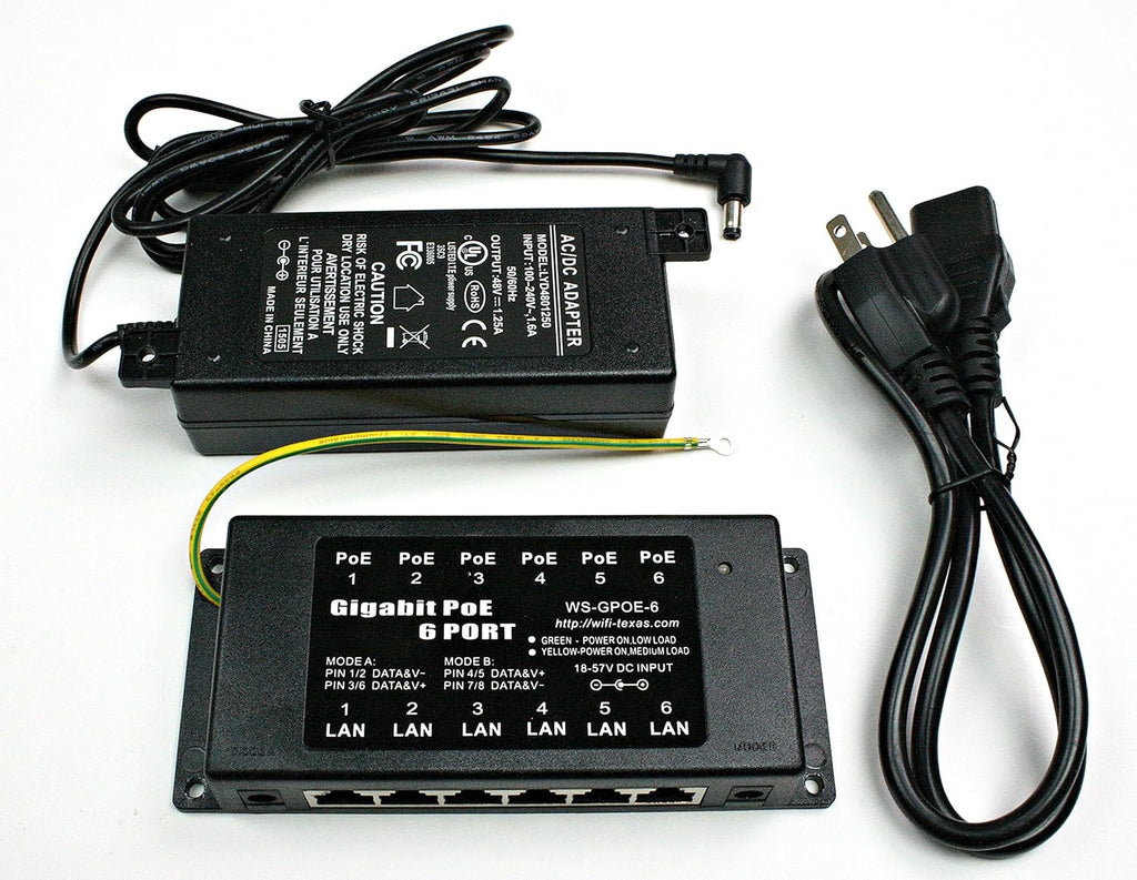 Gigabit 6 Port Passive Power Over Ethernet Injector with 48 Volt 60 Watt Power Supply, Pack of 2 H43315