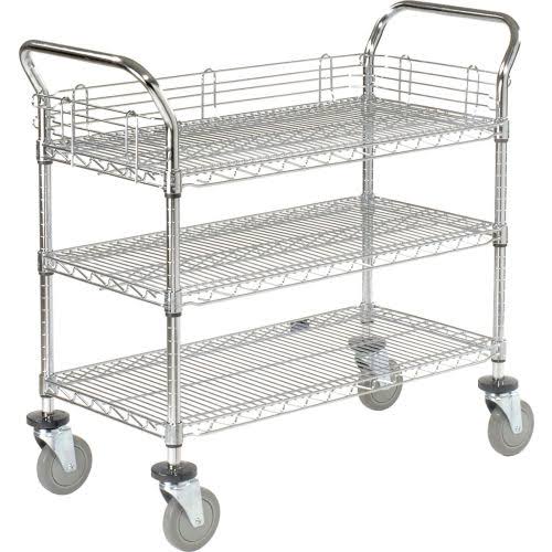 Chrome 3 Shelf Utility Cart with Polyurethane Brake Casters O8834