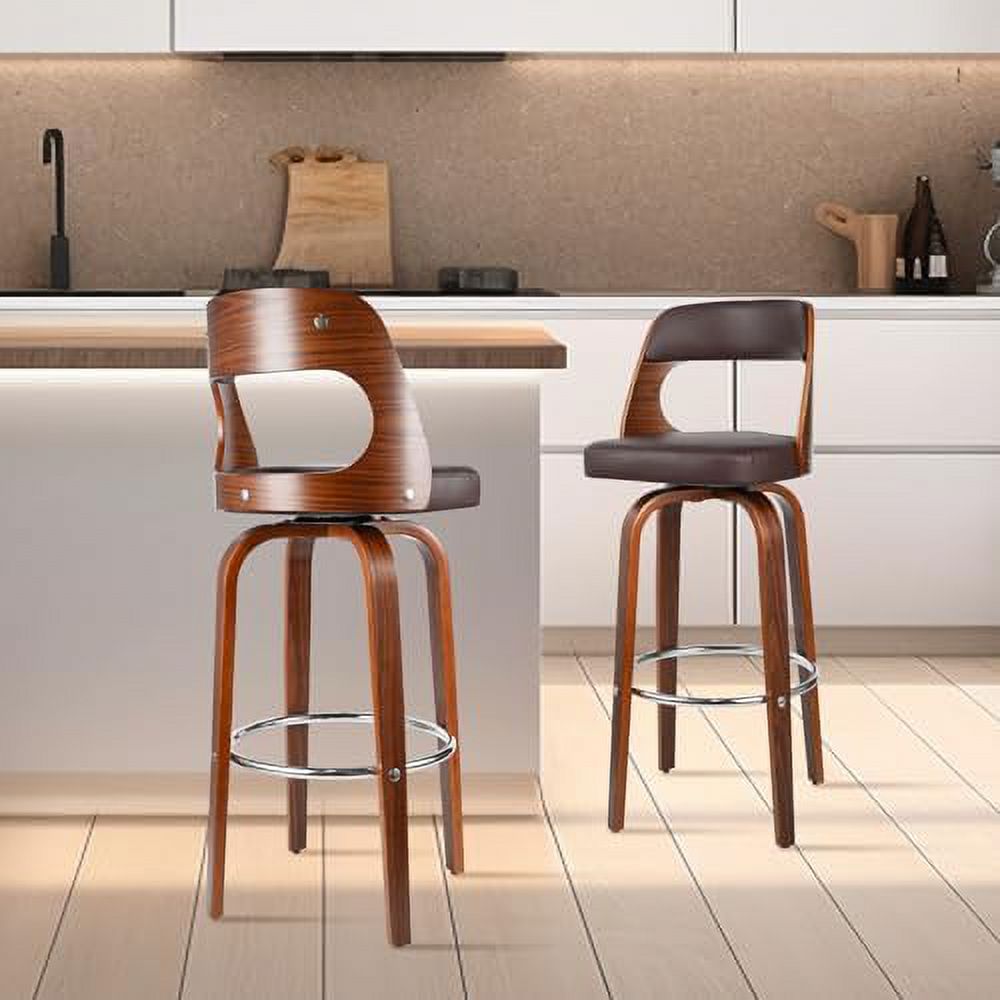 Swivel Barstools with Walnut Finish Wooden Back and Legs (Brown) N7353
